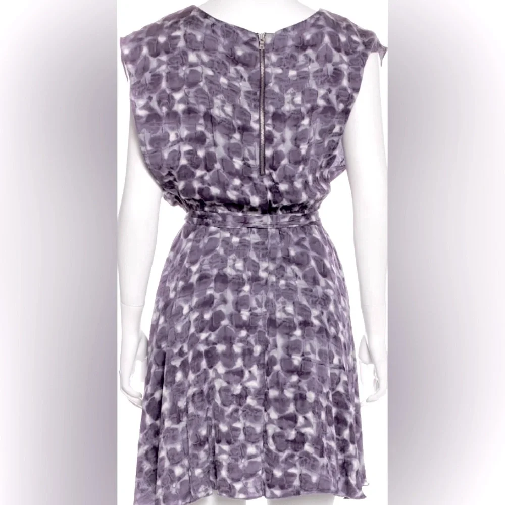 Alice + Olivia Sophisticated Watercolor Crinkled Silk in Grape & Dove Mini Dress